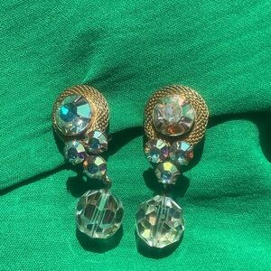 Hattie Carnegie Gold and Crystal Clip-On Earrings